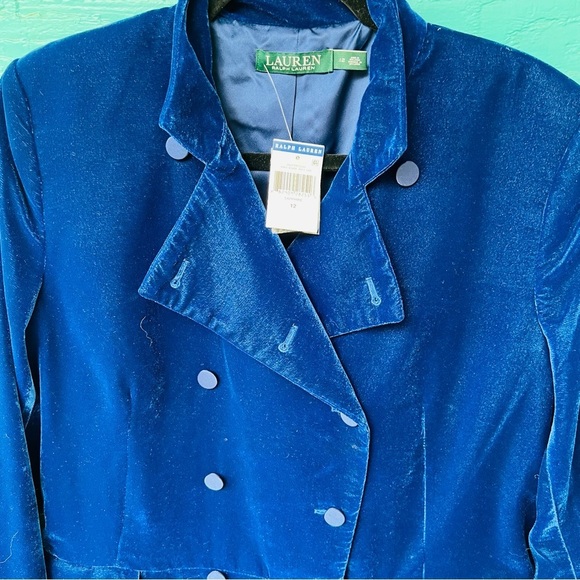 RALPH LAUREN VELVET SAPPHIRE BLUE WESTERN DOUBLE BREASTED LONG JACKET SZ 12 NWT - Picture 3 of 7